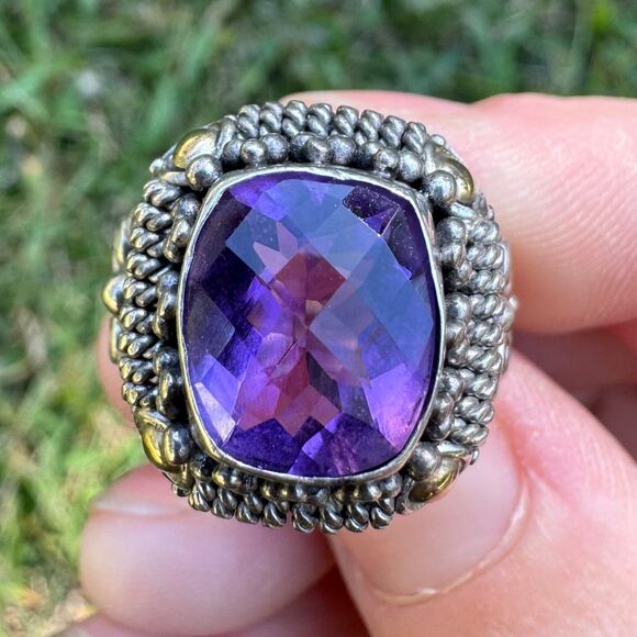 Amethyst Ring 925 Silver & 18k Gold BA Suarti Size 7.5 - Picture 6 of 17
